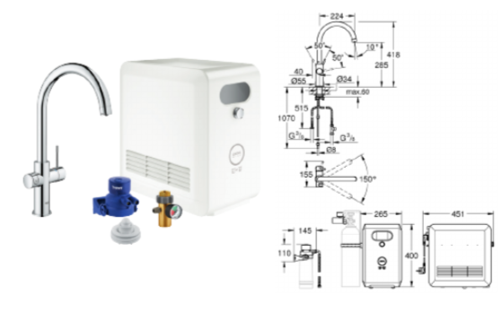 GROHE_Blue_Professional_C GROHTHERM 1000 PERFORMANS termostat s kontrolom protoka vode i temperature