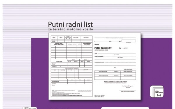 Obrazac_putnog_radnog_lista_za_teretno_motorno_vozilo Bijela uložna mapa Exacompta